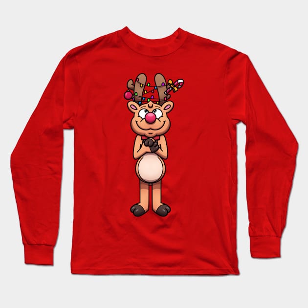 Christmas Reindeer With Christmas Ornaments Long Sleeve T-Shirt by TheMaskedTooner